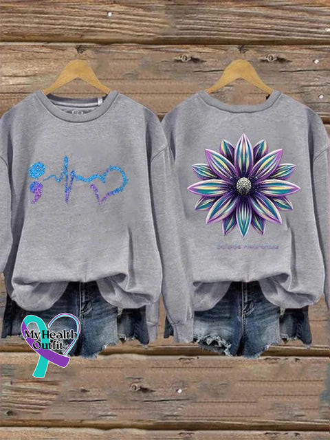 Sunflower Suicide Awareness Print Casual Sweatshirt Grey / S