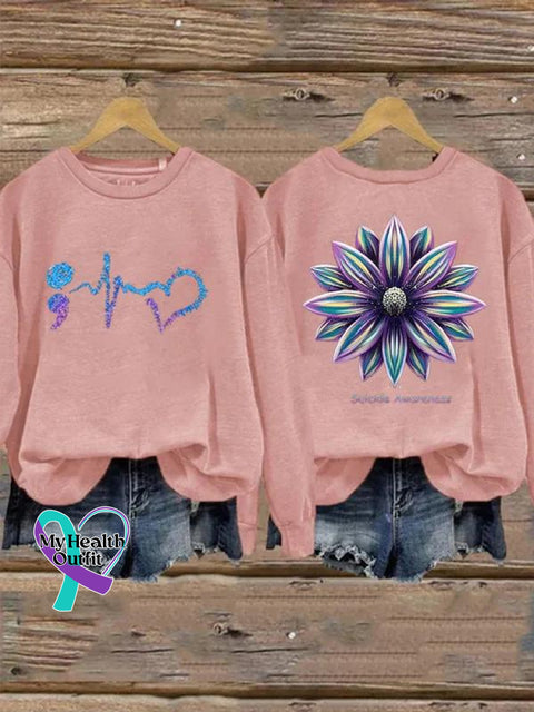 Sunflower Suicide Awareness Print Casual Sweatshirt Pink / S