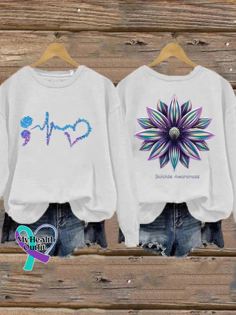 Sunflower Suicide Awareness Print Casual Sweatshirt White / S