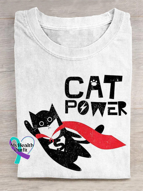 Super ’Cat Power’ Funny Cat People Slogan Printed T-Shirt White / S