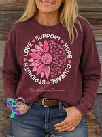 SUPPORT HOPE COURAGE STRENGTH LOVE Breast Cancer Awareness Print Casual Sweatshirt Red / S