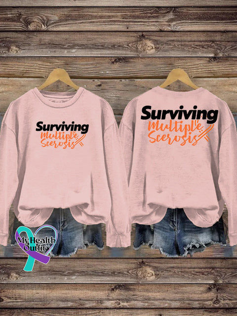 Surviving Multiple Sclerosis Print Casual Crew Neck Sweatshirt Pink / S