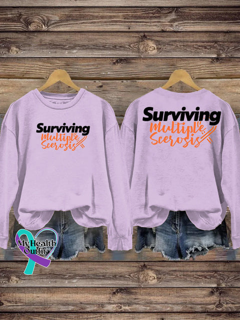 Surviving Multiple Sclerosis Print Casual Crew Neck Sweatshirt Purple / S