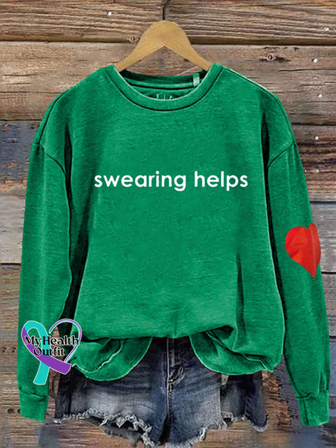 Swearing Helps Heart Print Casual Sweatshirt Green / S