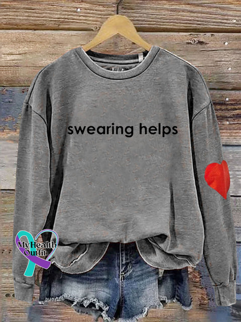 Swearing Helps Heart Print Casual Sweatshirt Grey / S