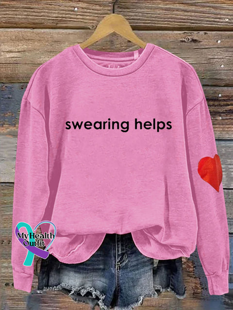 Swearing Helps Heart Print Casual Sweatshirt Pink / S