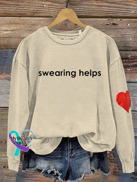 Swearing Helps Heart Print Casual Sweatshirt Sand / S