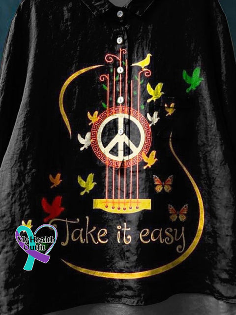 Take It Easy Art Print V-Neck Casual T-Shirt