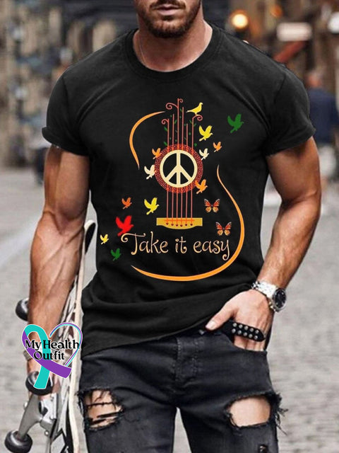Take It Easy Art Print V-Neck Casual T-Shirt Men’s / S