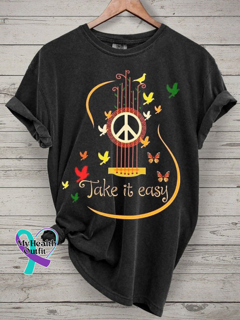 Take It Easy Art Print V-Neck Casual T-Shirt T-Shirt / S