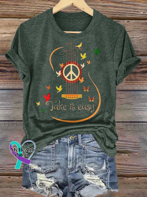 Take It Easy Guitar Butterfly T-shirt Green / S