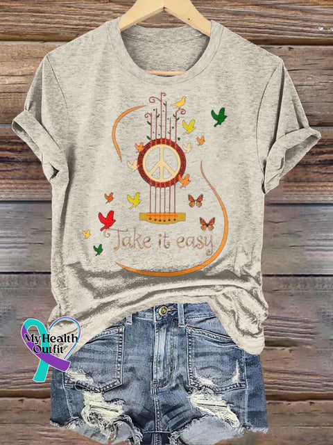 Take It Easy Guitar Butterfly T-shirt Sand / S