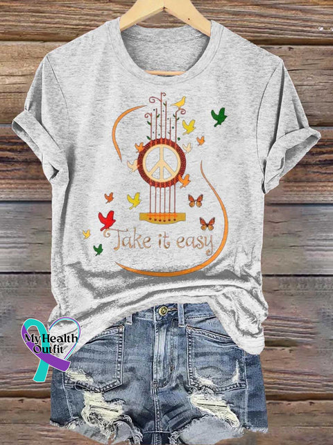 Take It Easy Guitar Butterfly T-shirt White / S