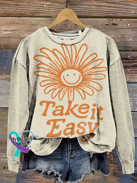 Take It Easy Sunflower Print Casual Sweatshirt Multicolor / S