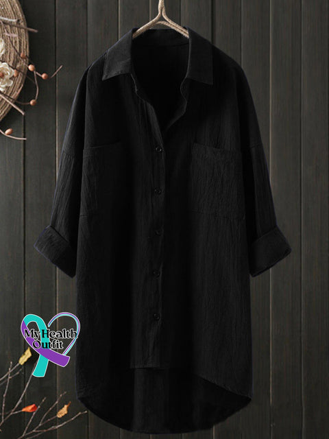 Temperament Solid Color Cotton And Linen Shirt Loose Top Black / S