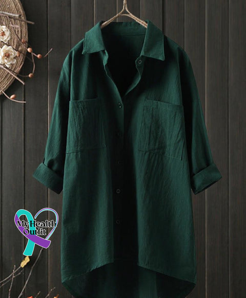 Temperament Solid Color Cotton And Linen Shirt Loose Top Green / S