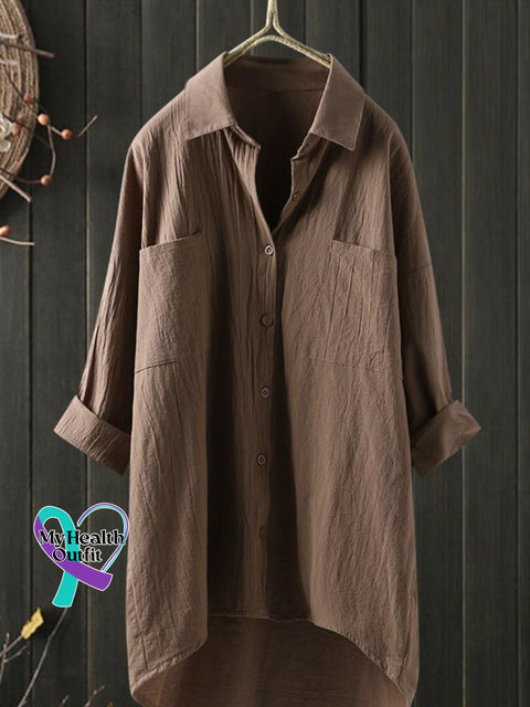 Temperament Solid Color Cotton And Linen Shirt Loose Top Khaki / S