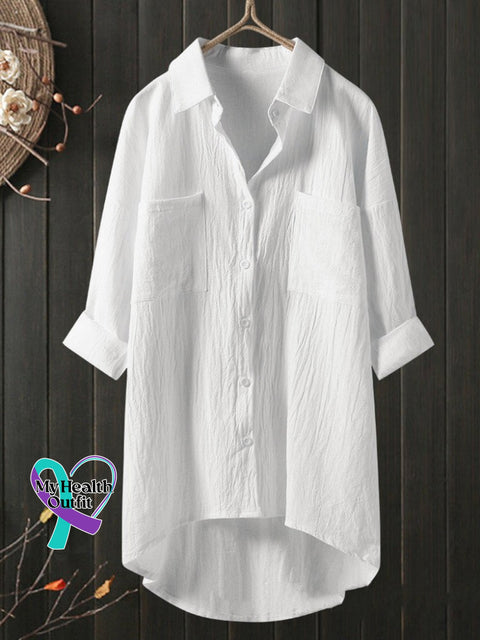 Temperament Solid Color Cotton And Linen Shirt Loose Top White / S