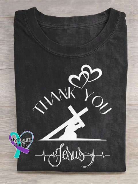 Thank You Jesus Art Print Casual Cotton T-shirt Black / S