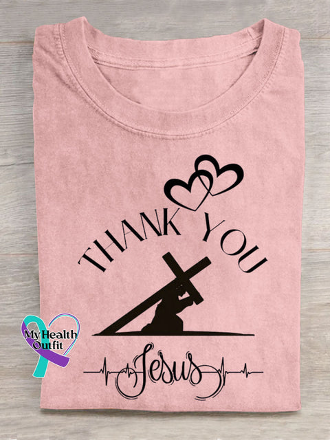 Thank You Jesus Art Print Casual Cotton T-shirt Pink / S