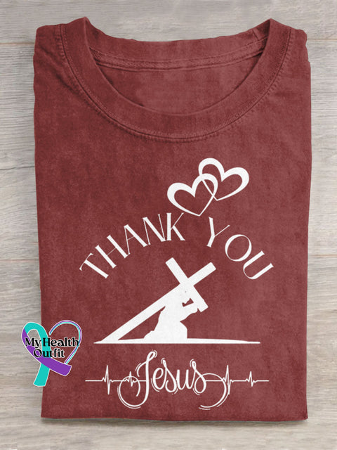 Thank You Jesus Art Print Casual Cotton T-shirt Red / S
