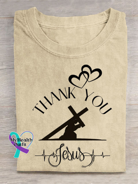 Thank You Jesus Art Print Casual Cotton T-shirt Sand / S