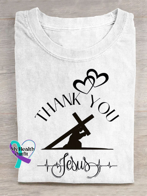 Thank You Jesus Art Print Casual Cotton T-shirt White / S