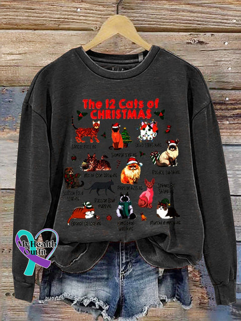 The 12 Cats Of Christmas Casual Sweatshirt Black / S