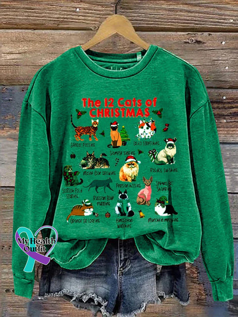 The 12 Cats Of Christmas Casual Sweatshirt Green / S