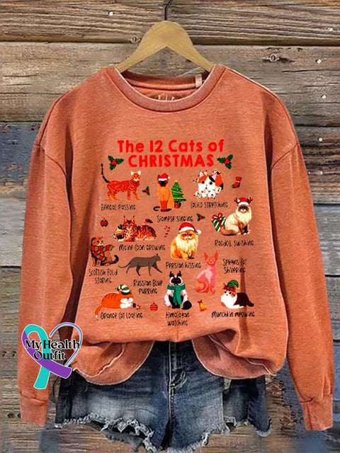 The 12 Cats Of Christmas Casual Sweatshirt Pumpkincolor / S