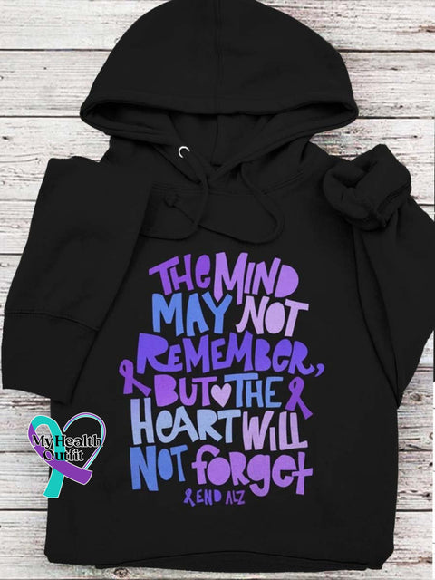 The Mind May Not Remember But Heart Will Forget Print Casual Hoodie Black / S