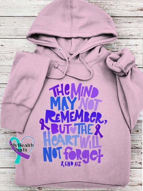 The Mind May Not Remember But Heart Will Forget Print Casual Hoodie Pink / S