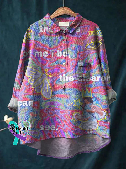 The More Of Me I Be Clearer Can See Art Print Casual Cotton And Linen Shirt Multicolor / S