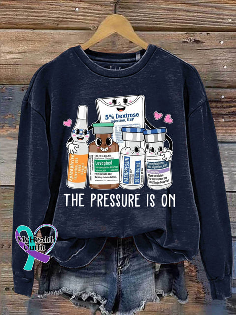 The Pressure Is On Icu Nurse Art Print Pattern Casual Sweatshirt Navy / S