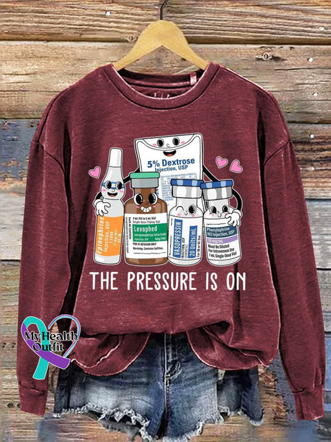 The Pressure Is On Icu Nurse Art Print Pattern Casual Sweatshirt Red / S