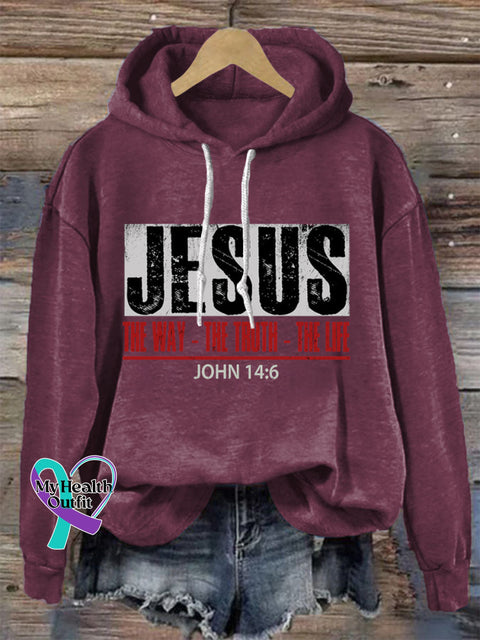 The Way The Truth & Life - John 14:6 Print Casual Hoodie Sweatshirt Claret / S