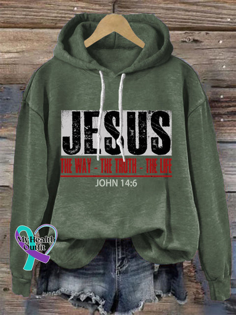 The Way The Truth & Life - John 14:6 Print Casual Hoodie Sweatshirt Green / S
