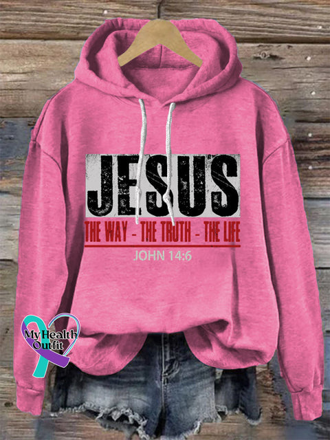 The Way The Truth & Life - John 14:6 Print Casual Hoodie Sweatshirt Pink / S
