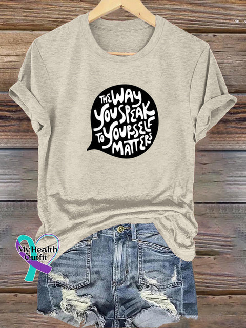 The Way You Speaking Is Yourself Matters Printed Casual Crew Neck Short Sleeve T-Shirt Beige / S