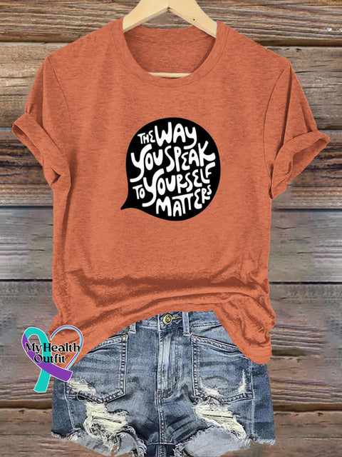 The Way You Speaking Is Yourself Matters Printed Casual Crew Neck Short Sleeve T-Shirt Orange / S