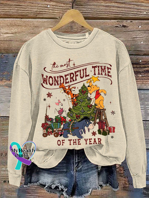 The Wonderful Time Of Year Christmas Print Casual Sweatshirt Apricot / S