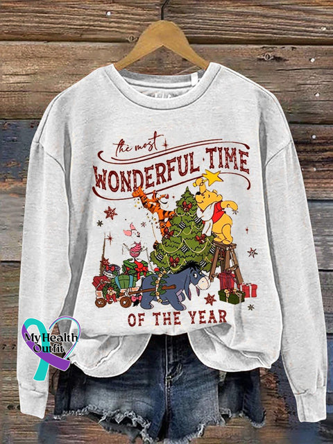 The Wonderful Time Of Year Christmas Print Casual Sweatshirt White / S