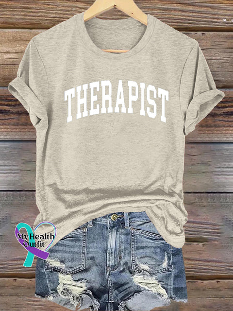 Therapist Mental Health Matters Printed Casual Crew Neck Short Sleeve T-Shirt Beige / S