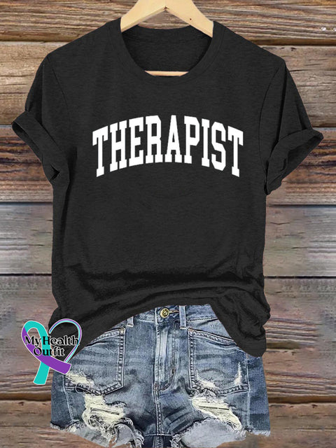 Therapist Mental Health Matters Printed Casual Crew Neck Short Sleeve T-Shirt Black / S