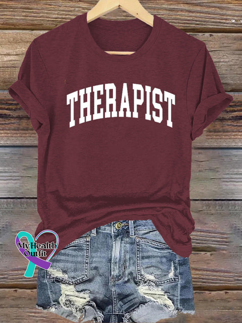 Therapist Mental Health Matters Printed Casual Crew Neck Short Sleeve T-Shirt Brown / S