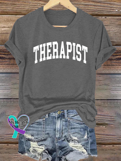 Therapist Mental Health Matters Printed Casual Crew Neck Short Sleeve T-Shirt Grey / S