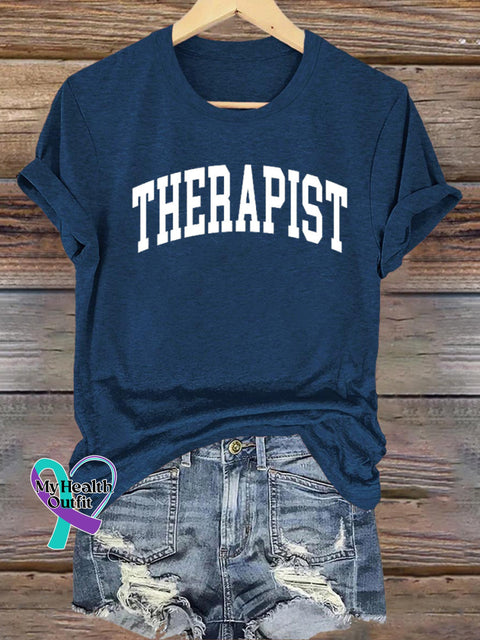 Therapist Mental Health Matters Printed Casual Crew Neck Short Sleeve T-Shirt NavyBlue / S