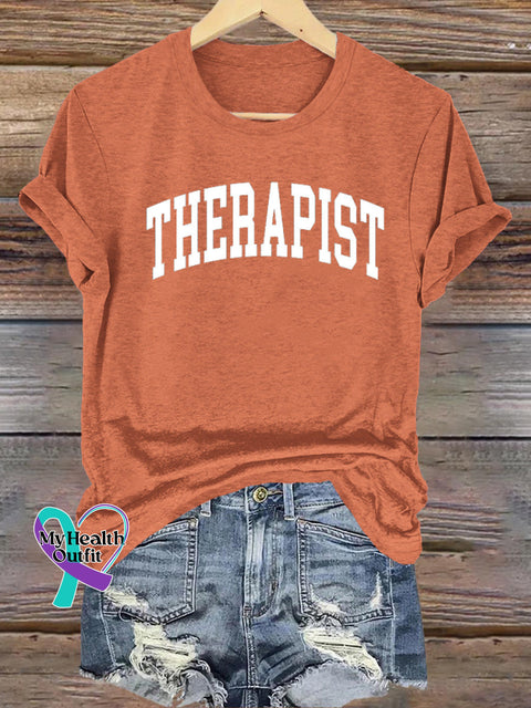 Therapist Mental Health Matters Printed Casual Crew Neck Short Sleeve T-Shirt Orange / S