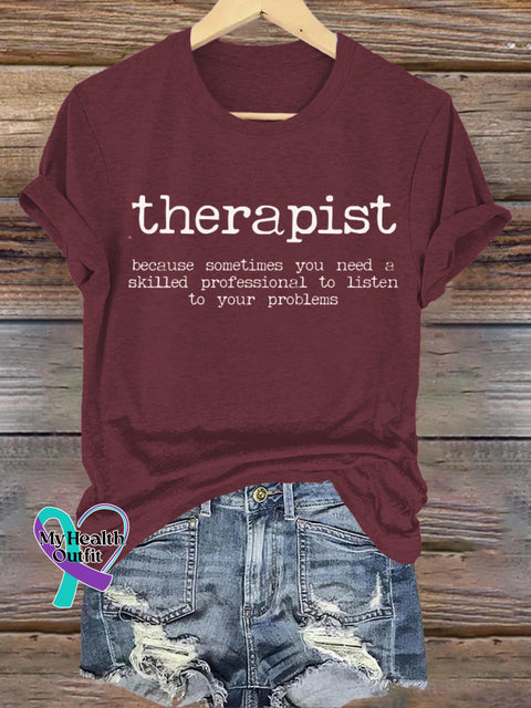 Therapist Mental Health Month Printed Casual Crew Neck Short Sleeve T-Shirt Brown / S