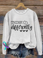Think Differently Autism Awareness Art Print Pattern Casual Sweatshirt White / S